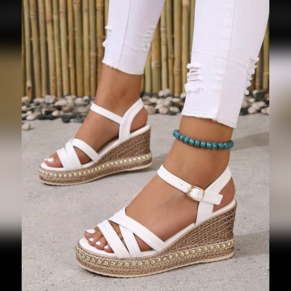 Criss Cross Buckle Espadrille Wedge Sandals